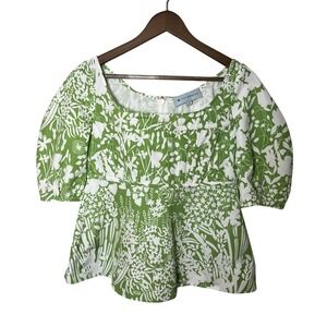 Tuckernuck Women's Nealy Corset Top Green Garden Floral Puff Sleeve Blouse Small